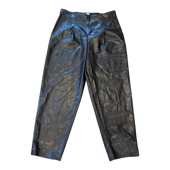 DKNY Women's Black Faux Leather Wide Leg Pants Size Large Side Zip NWOT - Picture 1 of 9